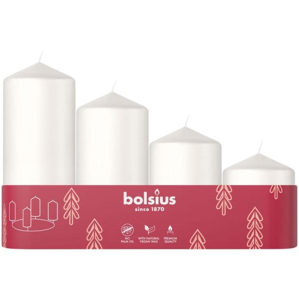 Svieky Bolsius Pillar Advent, Vianoce, biele, 60/80/100/120x48 mm, bal. 4 ks AKCIA 254