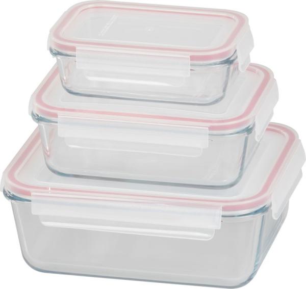 Dza MagicHome, sada 3 ks, sklenen, sklo, obdlnkov, s vekom, 400/900/1900 ml AKCIA 253