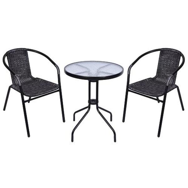 Set balk�nov� ALESIA, �ierny/antracit, st�l 70x60 cm, 2x stoli�ka 52x55x73 cm, AKCIA 262