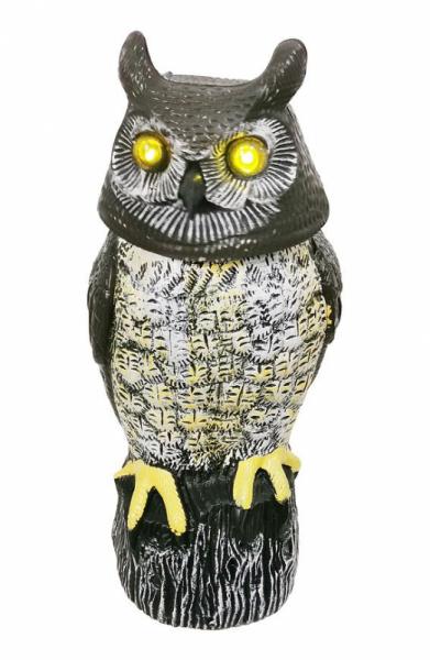 Plašič vtákov Strend Pro, Sova, otočná hlava, svietiace oči, zvuk, solar, 43 cm